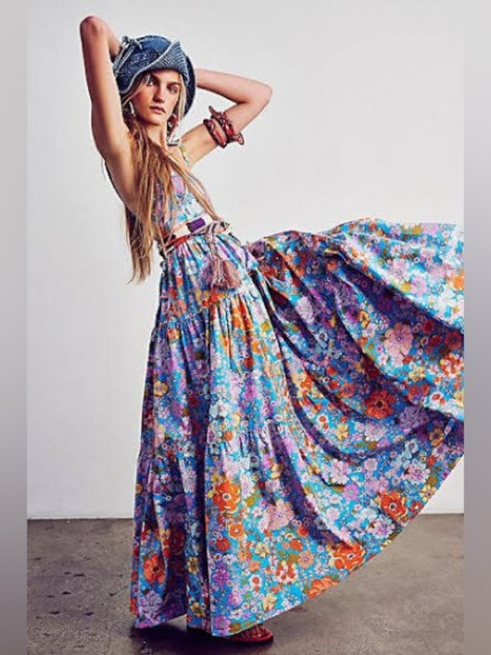 Free People Park Slope Maxi Dress Bluebell Combo Floral Size XS - Picture 7 of 8